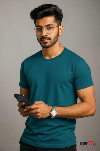Premium Quality Solid T-shirt - Petrol Blue