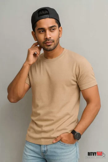 Premium Quality Solid T-shirt - Cream