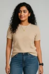 Premium Quality RIB T-shirt for Women - Biscuit