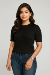 Premium Quality RIB T-shirt for Women - Black