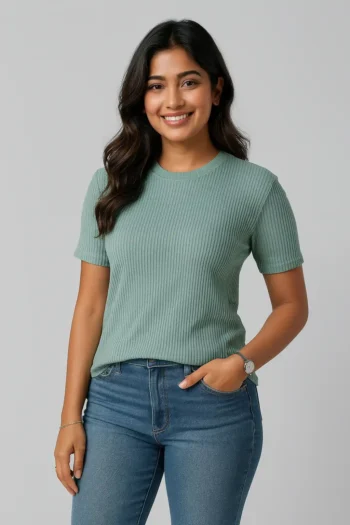 Premium Quality RIB T-shirt for Women - Cadet Blue