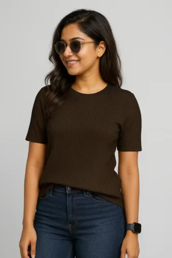Premium Quality RIB T-shirt for Women - Coffee