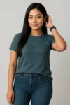 Premium Quality RIB T-shirt for Women - Dark Blue