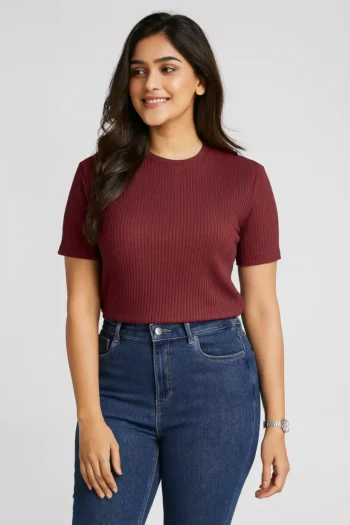 Premium Quality RIB T-shirt for Women - Maroon