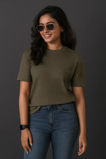 Premium Quality RIB T-shirt for Women - Olive