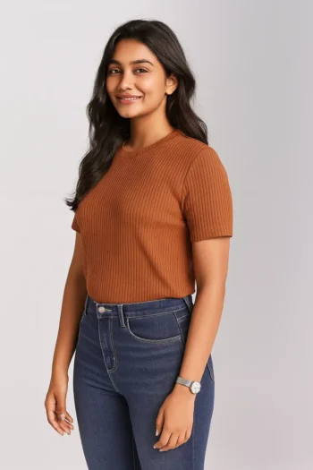 Premium Quality RIB T-shirt for Women - Orange
