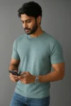 Premium Quality RIB T-shirt - Cadet Blue