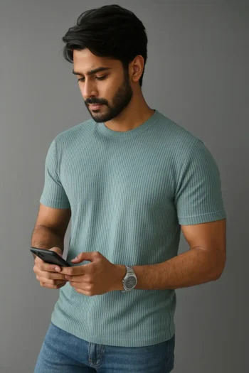 Premium Quality RIB T-shirt - Cadet Blue