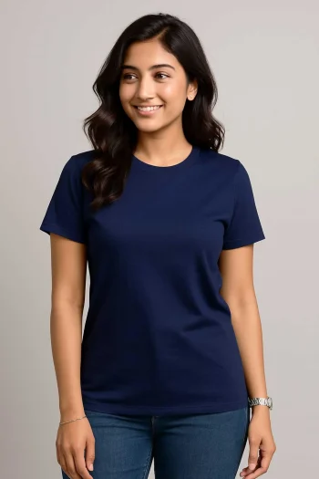 Premium Quality Solid T-shirt for Women - Navy Blue