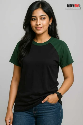 Raglan Half Sleeve T-shirt for Women - Black & Green