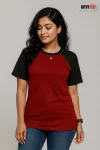 Raglan Half Sleeve T-shirt for Women - Red & Black