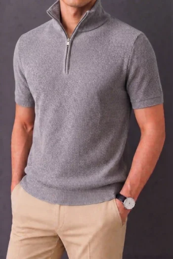 Premium Zipper Rib Half Thermal Tee - Limed Ash