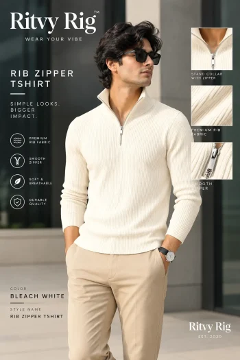 Premium Zipper Rib Thermal Tee - Bleach White