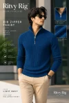 Premium Zipper Rib Thermal Tee - Light Navy