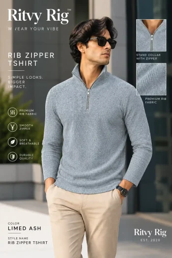 Premium Zipper Rib Thermal Tee - Limed Ash
