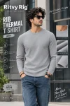 Rib Full Sleeve Tshirt- Ash