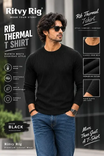 Premium Quality RIB Full Sleeve T-shirt - Black