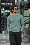 Premium Quality RIB Full Sleeve T-shirt - Cadet Blue
