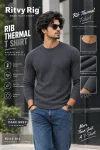 Premium Quality RIB Full Sleeve T-shirt - Dark Gray