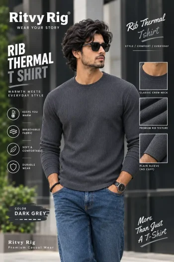 Premium Quality RIB Full Sleeve T-shirt - Dark Gray