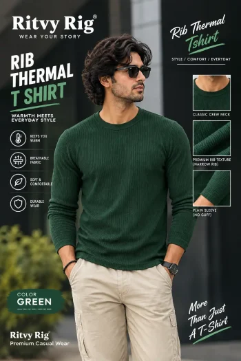 Premium Quality RIB Full Sleeve T-shirt - Green