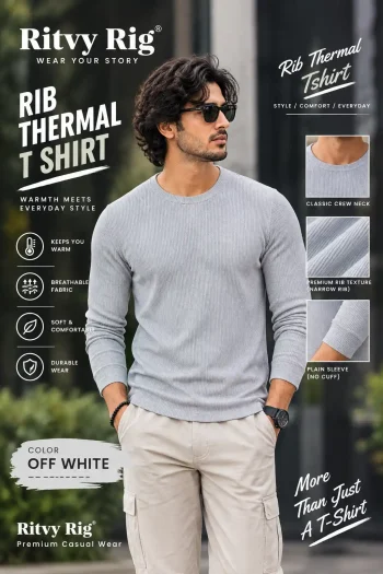 Premium Quality RIB Full Sleeve T-shirt - Off-White