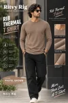 Premium Quality RIB Full Sleeve T-shirt - Pastel Brown