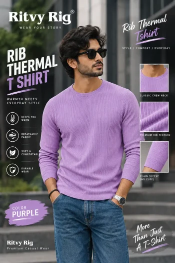 Premium Quality RIB Full Sleeve T-shirt - Dull Purple