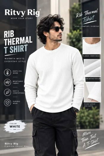 Premium Quality RIB Full Sleeve T-shirt - White