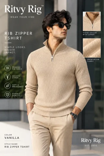 Premium Zipper Rib Thermal Tee - Vanilla